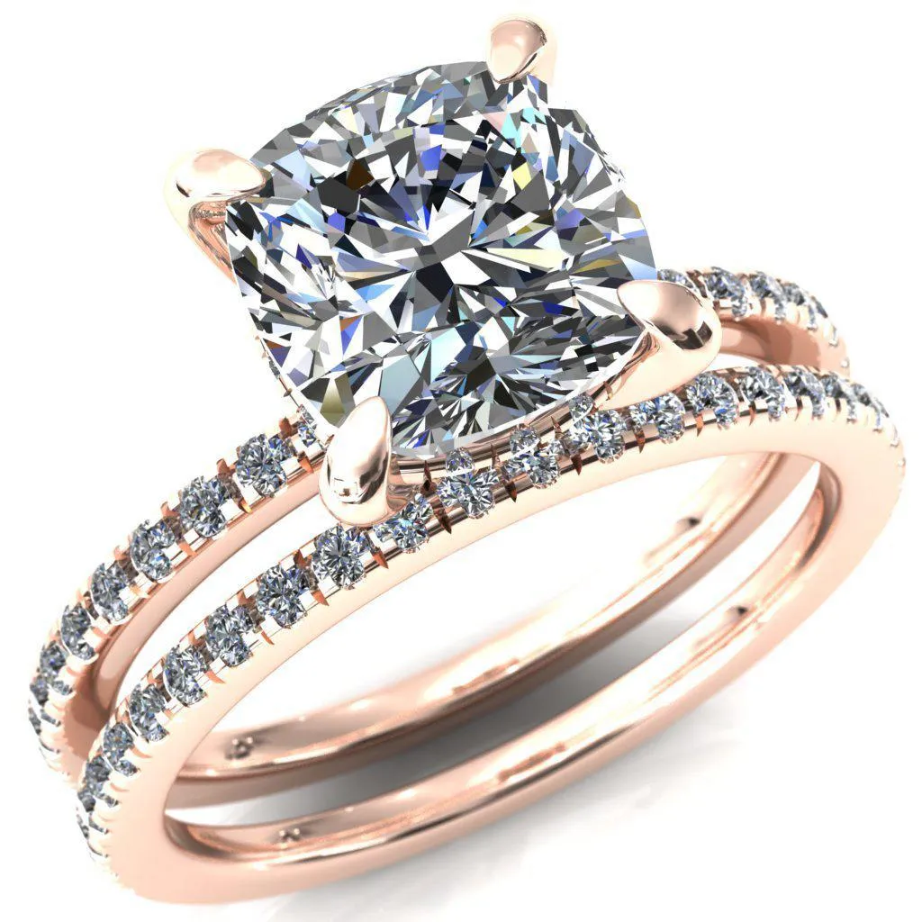 Mayeli Cushion Center Stone 4 Claw Prong Micro Pave Diamond Sides Engagement Ring