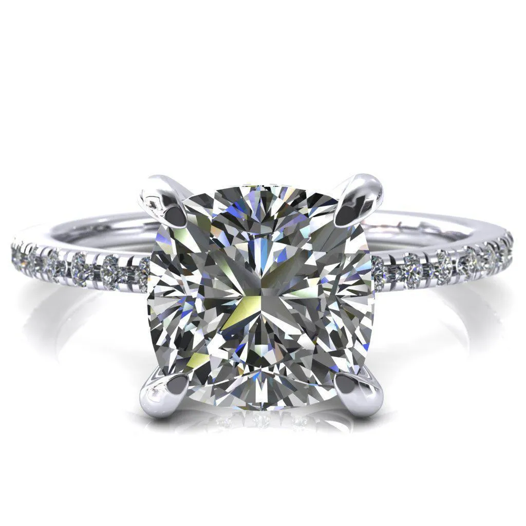 Mayeli Cushion Center Stone 4 Claw Prong Micro Pave Diamond Sides Engagement Ring