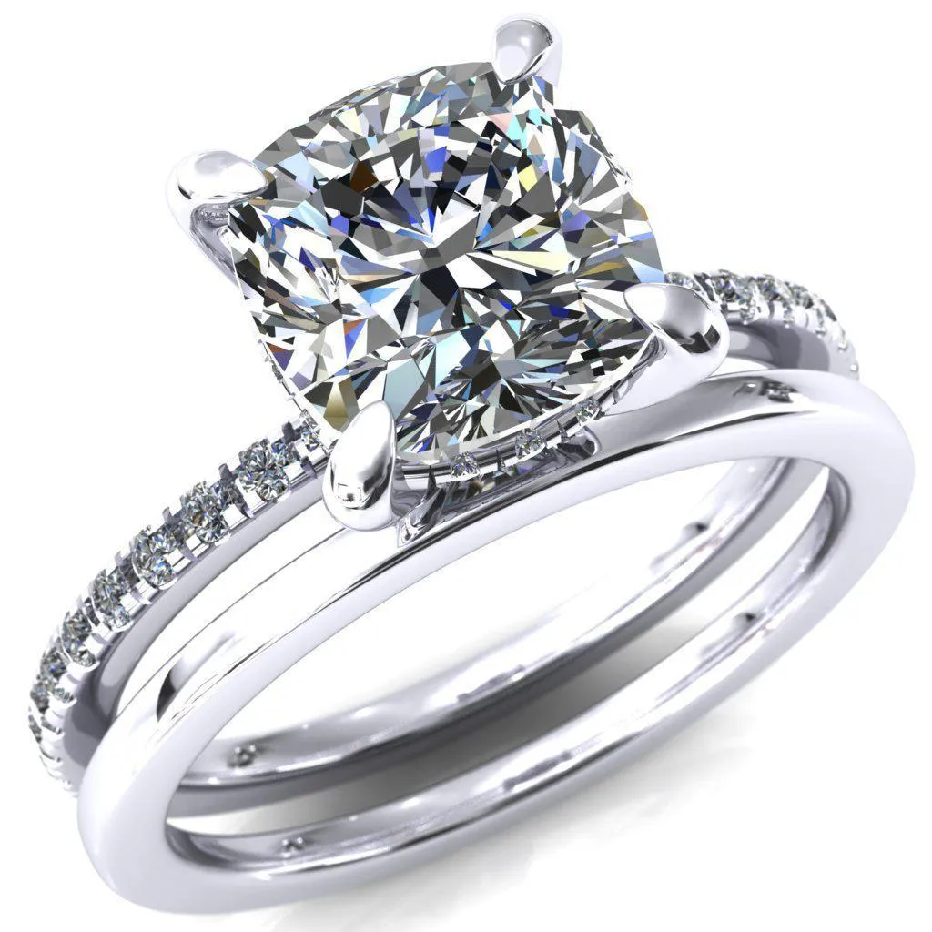 Mayeli Cushion Center Stone 4 Claw Prong Micro Pave Diamond Sides Engagement Ring
