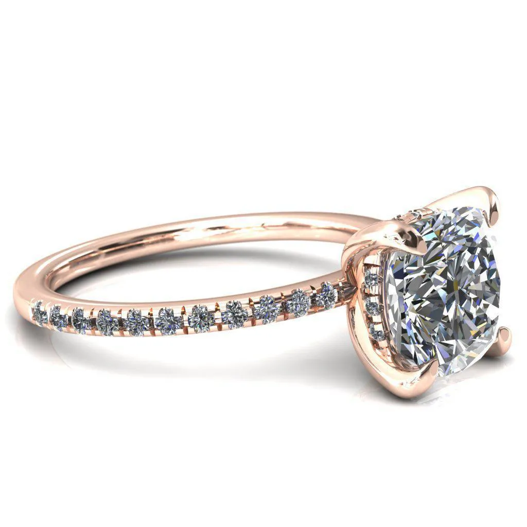 Mayeli Cushion Center Stone 4 Claw Prong Micro Pave Diamond Sides Engagement Ring