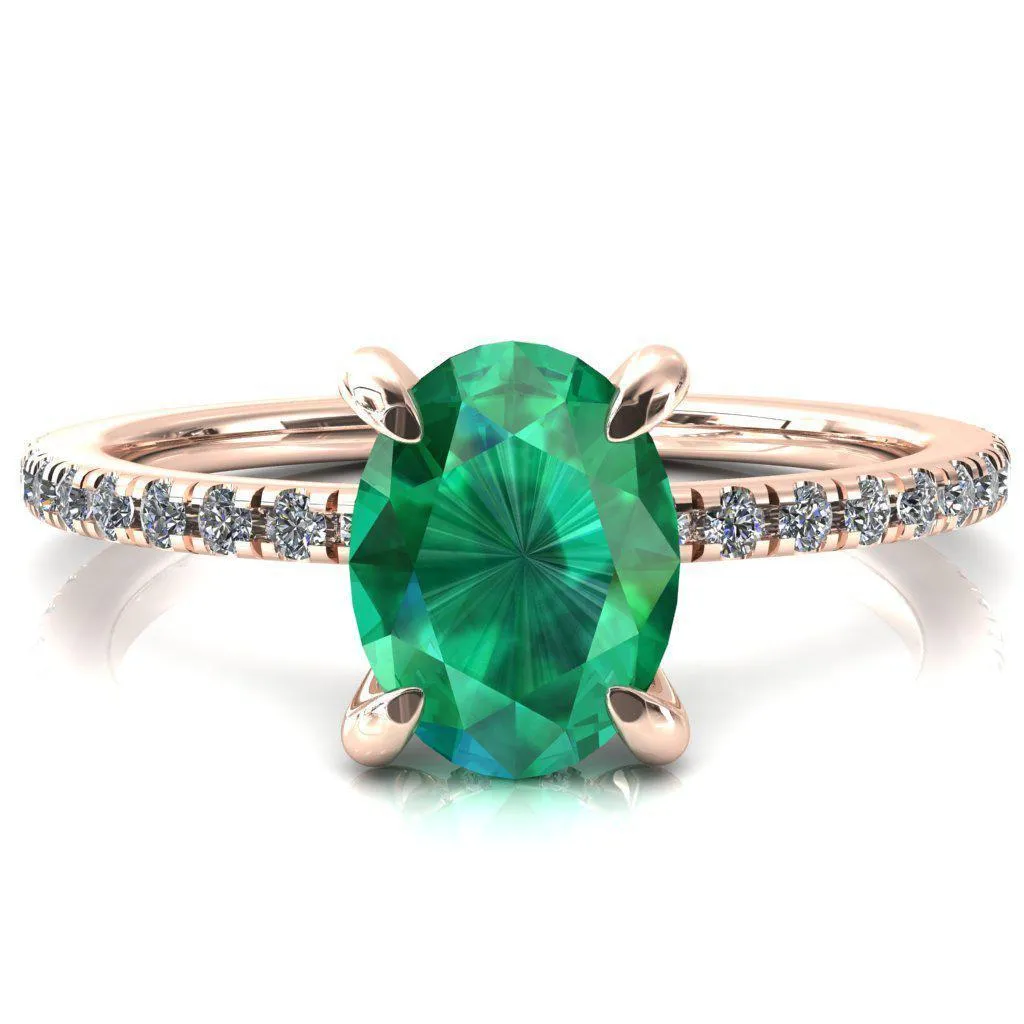 Mayeli Oval Emerald 4 Claw Prong Micro Pave Diamond Sides Engagement Ring