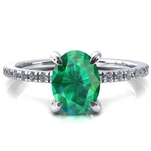 Mayeli Oval Emerald 4 Claw Prong Micro Pave Diamond Sides Engagement Ring