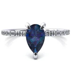 Mayeli Pear Alexandrite 3 Claw Prong Micro Pave Diamond Sides Engagement Ring