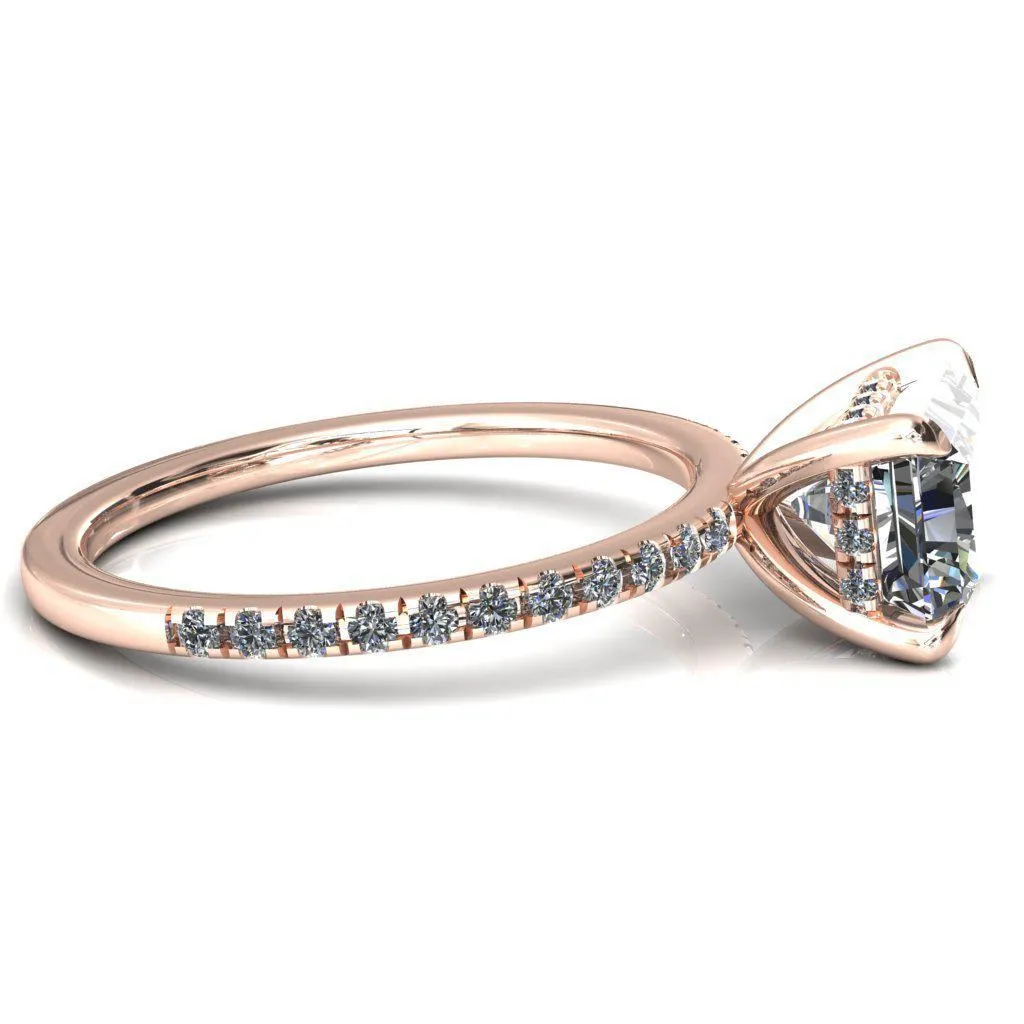 Mayeli Radiant Center Stone East-West 4 Claw Prong Micro Pave Diamond Sides Engagement Ring