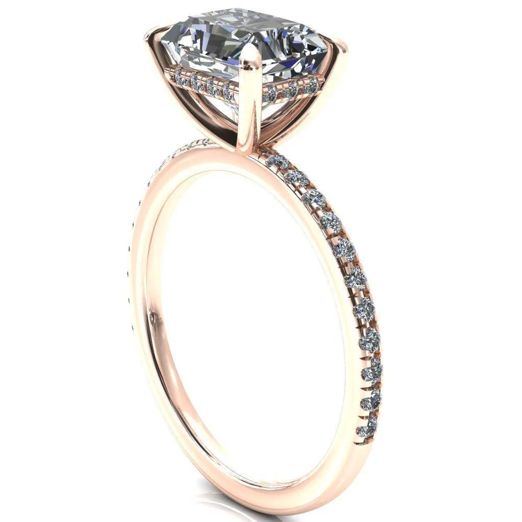 Mayeli Radiant Center Stone East-West 4 Claw Prong Micro Pave Diamond Sides Engagement Ring