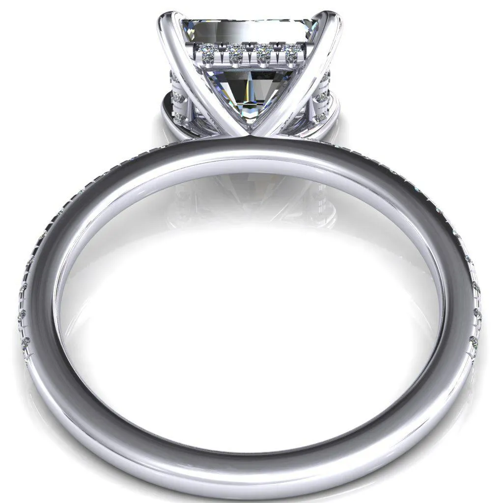 Mayeli Radiant Center Stone East-West 4 Claw Prong Micro Pave Diamond Sides Engagement Ring