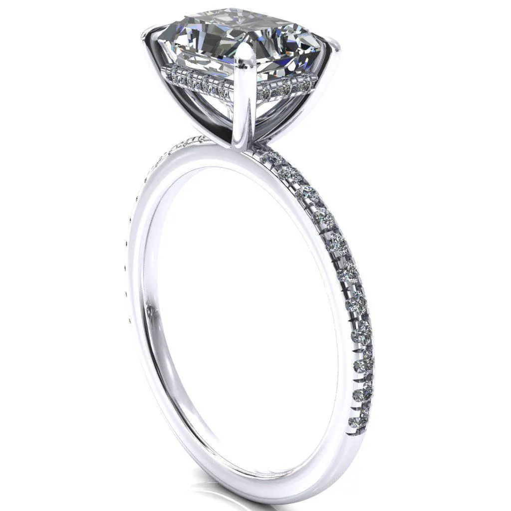 Mayeli Radiant Center Stone East-West 4 Claw Prong Micro Pave Diamond Sides Engagement Ring