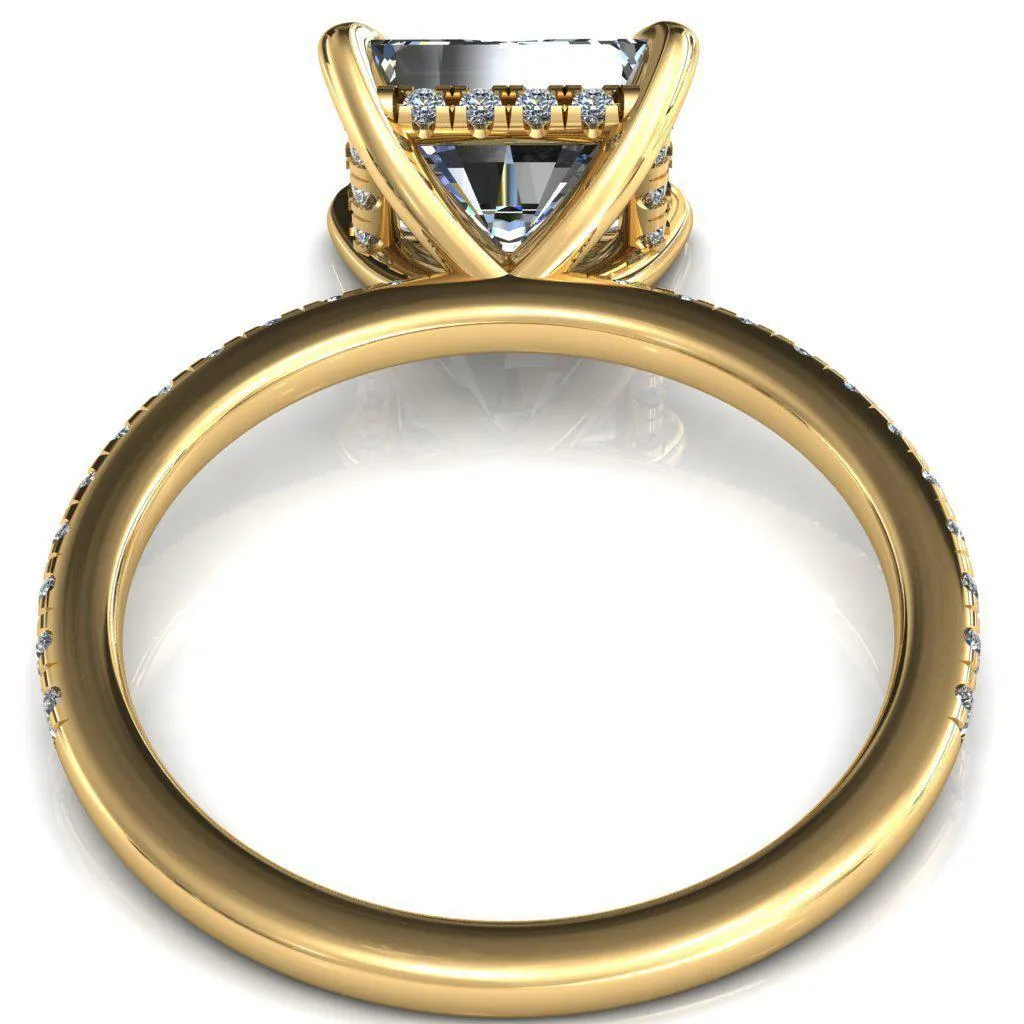 Mayeli Radiant Center Stone East-West 4 Claw Prong Micro Pave Diamond Sides Engagement Ring