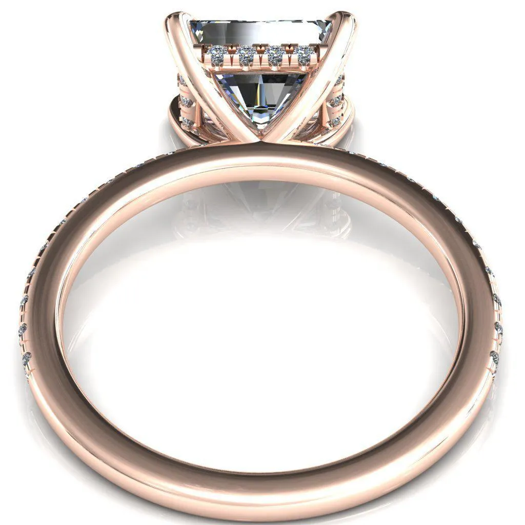 Mayeli Radiant Center Stone East-West 4 Claw Prong Micro Pave Diamond Sides Engagement Ring