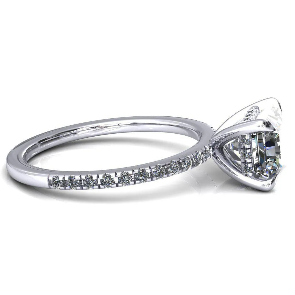Mayeli Radiant Center Stone East-West 4 Claw Prong Micro Pave Diamond Sides Engagement Ring