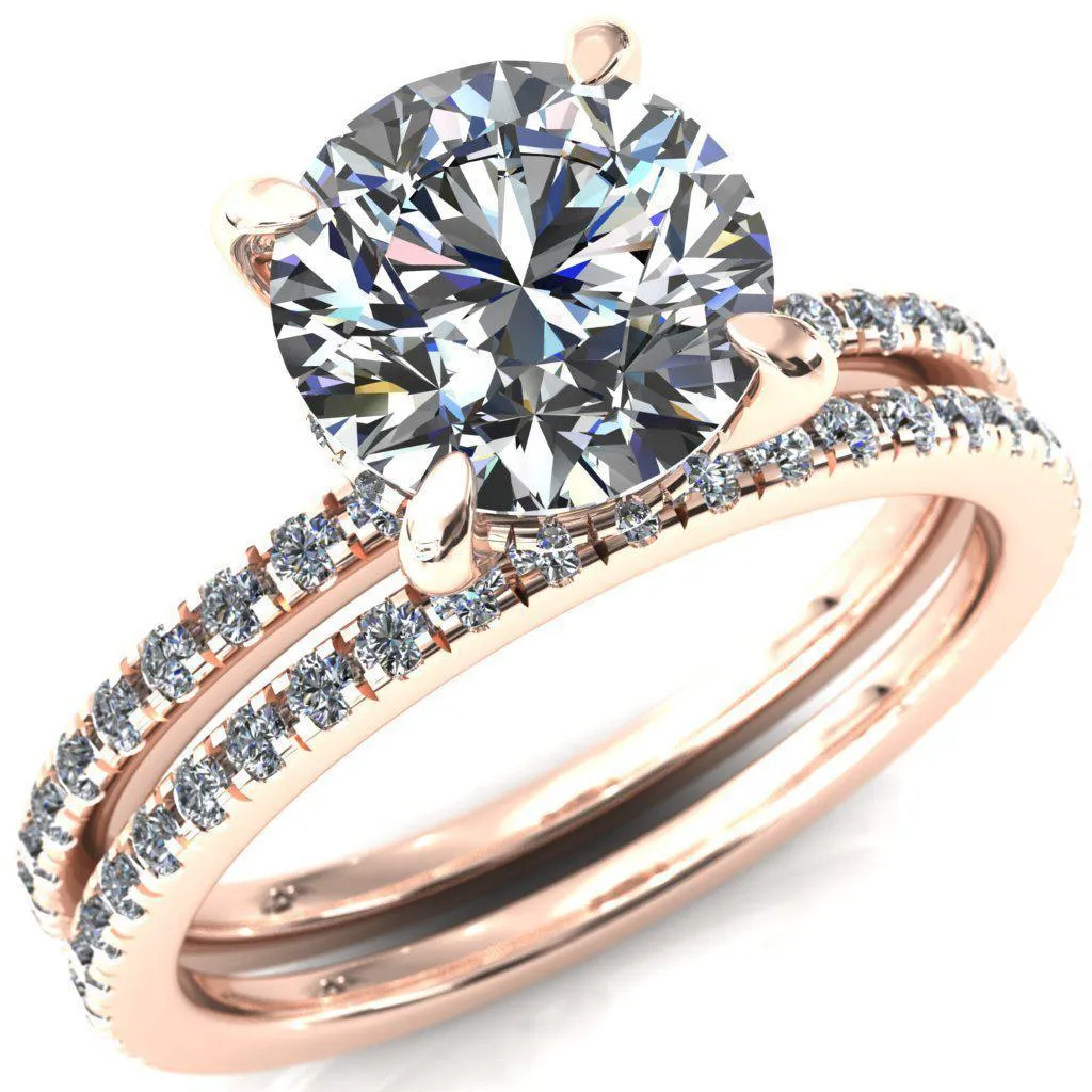 Mayeli Round Center Stone 4 Claw Prong Micro Pave Diamond Sides Engagement Ring