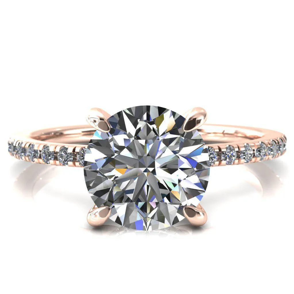 Mayeli Round Center Stone 4 Claw Prong Micro Pave Diamond Sides Engagement Ring