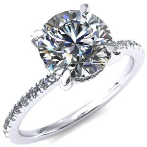 Mayeli Round Center Stone 4 Claw Prong Micro Pave Diamond Sides Engagement Ring