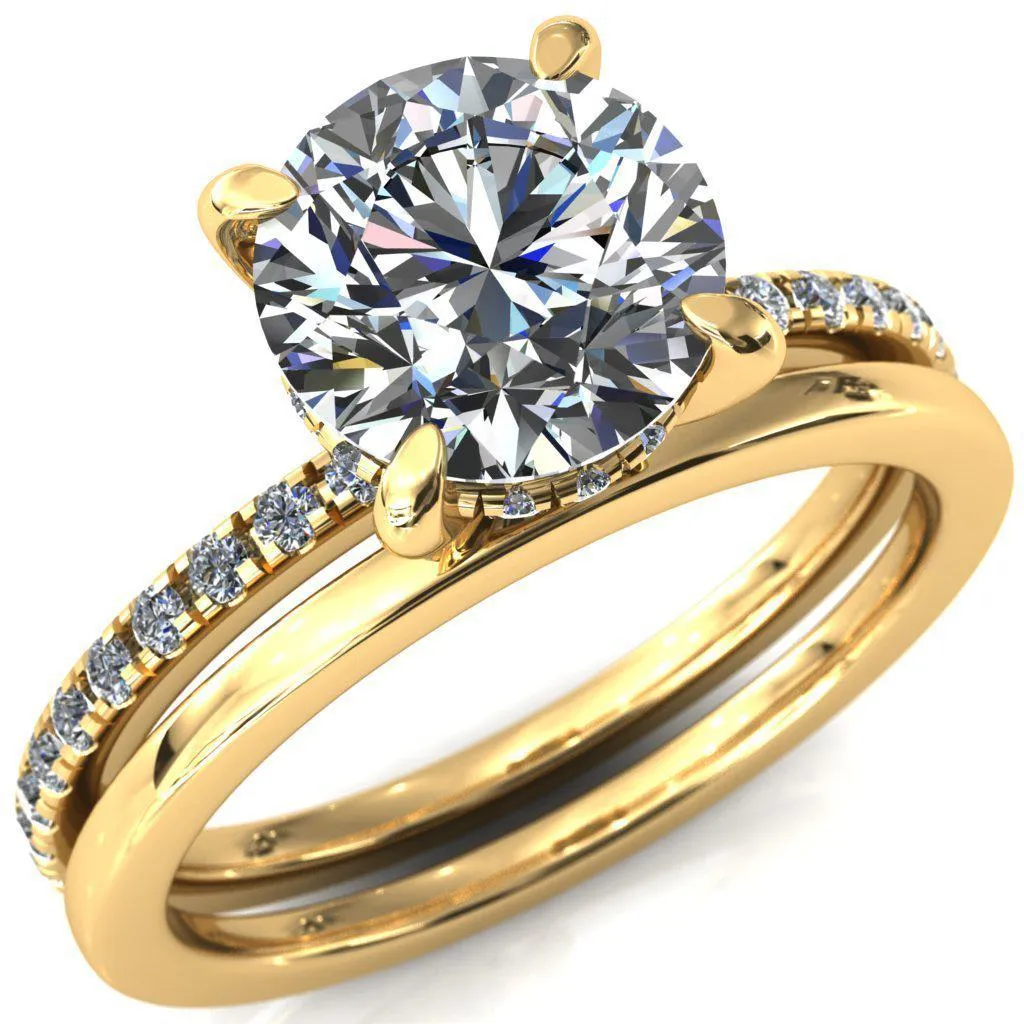 Mayeli Round Center Stone 4 Claw Prong Micro Pave Diamond Sides Engagement Ring