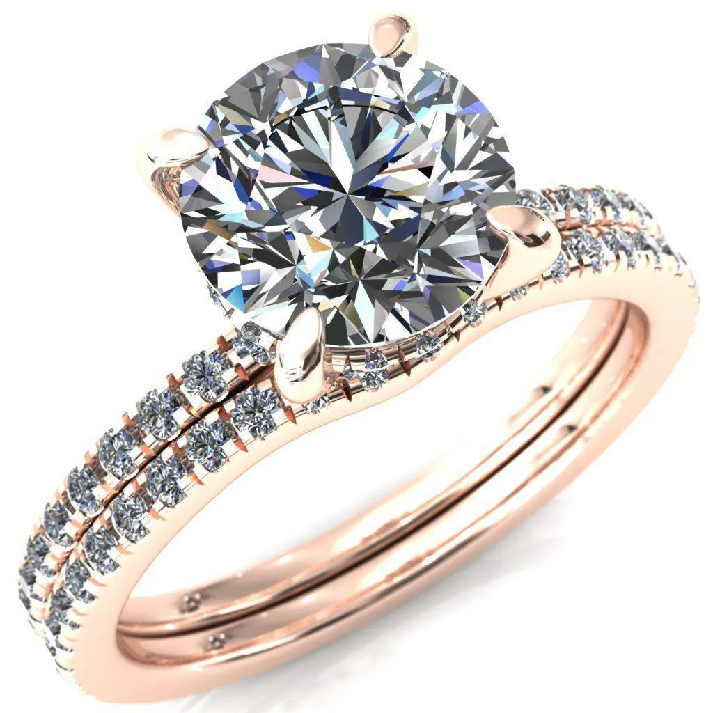 Mayeli Round Center Stone 4 Claw Prong Micro Pave Diamond Sides Engagement Ring