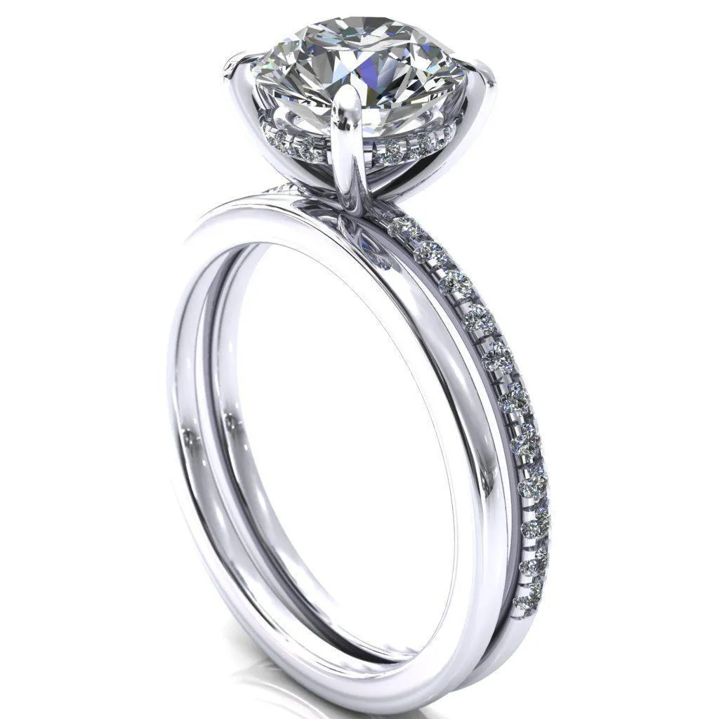 Mayeli Round Center Stone 4 Claw Prong Micro Pave Diamond Sides Engagement Ring