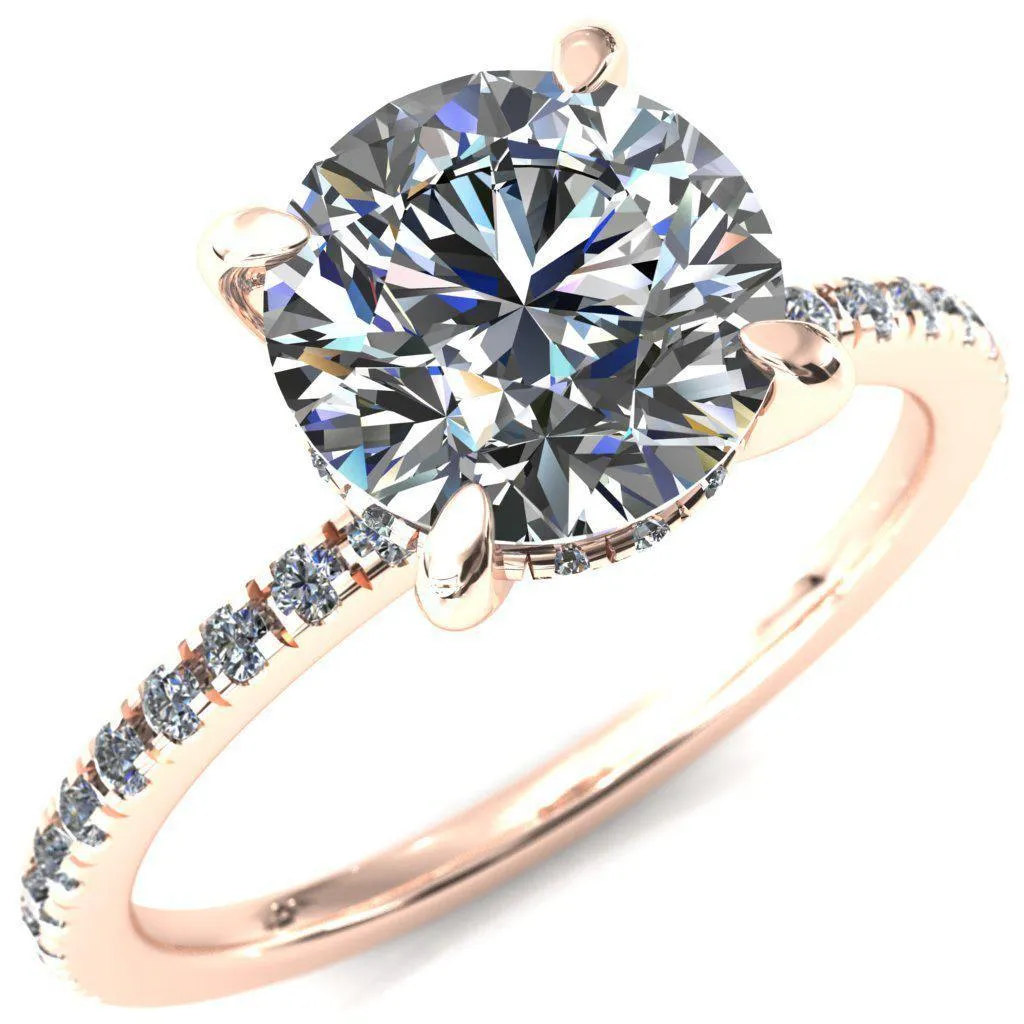 Mayeli Round Center Stone 4 Claw Prong Micro Pave Diamond Sides Engagement Ring
