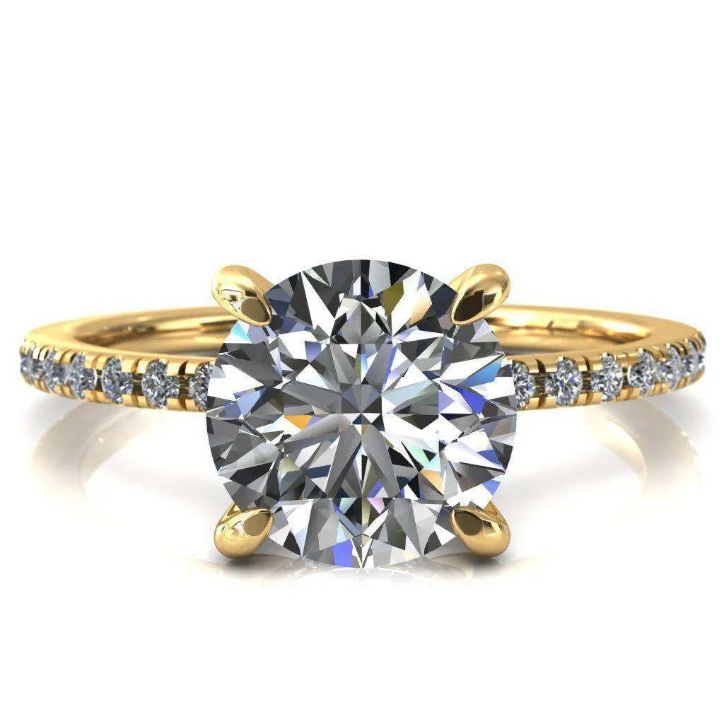 Mayeli Round Center Stone 4 Claw Prong Micro Pave Diamond Sides Engagement Ring