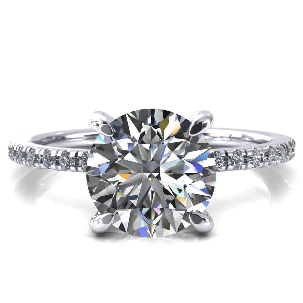 Mayeli Round Center Stone 4 Claw Prong Micro Pave Diamond Sides Engagement Ring