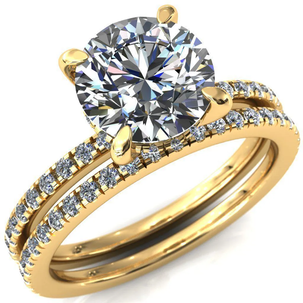 Mayeli Round Center Stone 4 Claw Prong Micro Pave Diamond Sides Engagement Ring