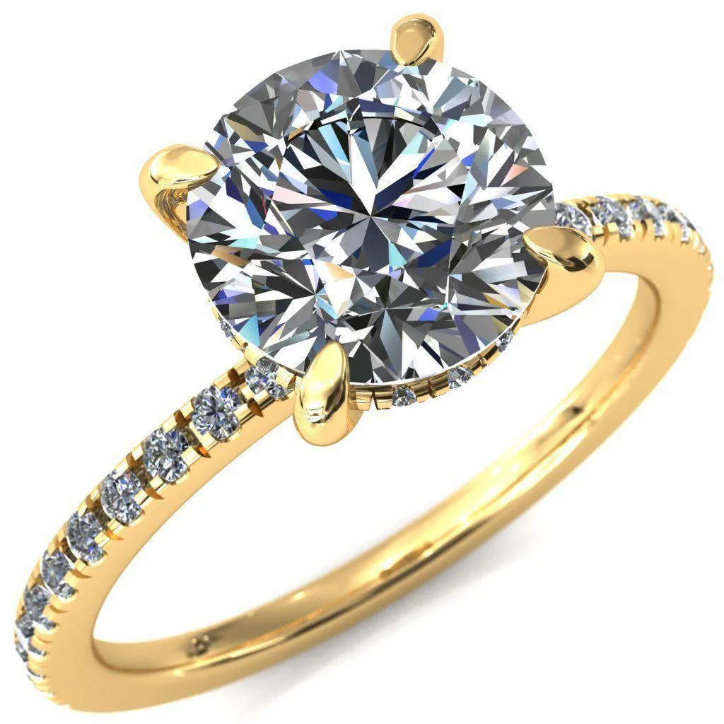 Mayeli Round Center Stone 4 Claw Prong Micro Pave Diamond Sides Engagement Ring