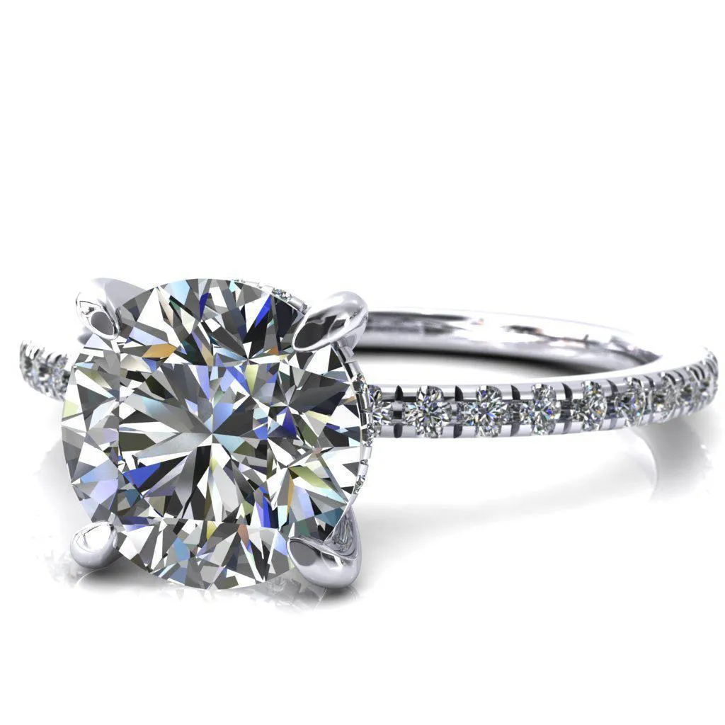 Mayeli Round Center Stone 4 Claw Prong Micro Pave Diamond Sides Engagement Ring