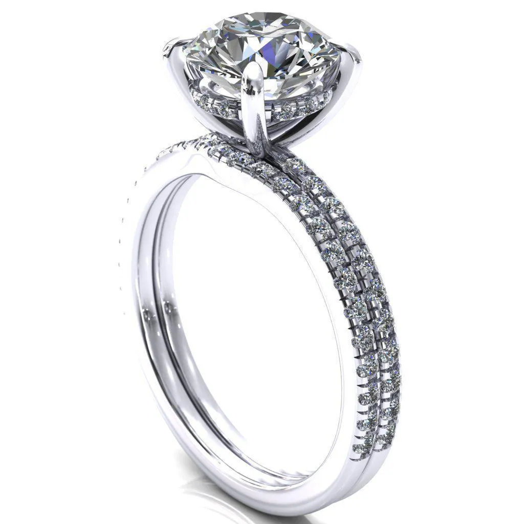 Mayeli Round Center Stone 4 Claw Prong Micro Pave Diamond Sides Engagement Ring