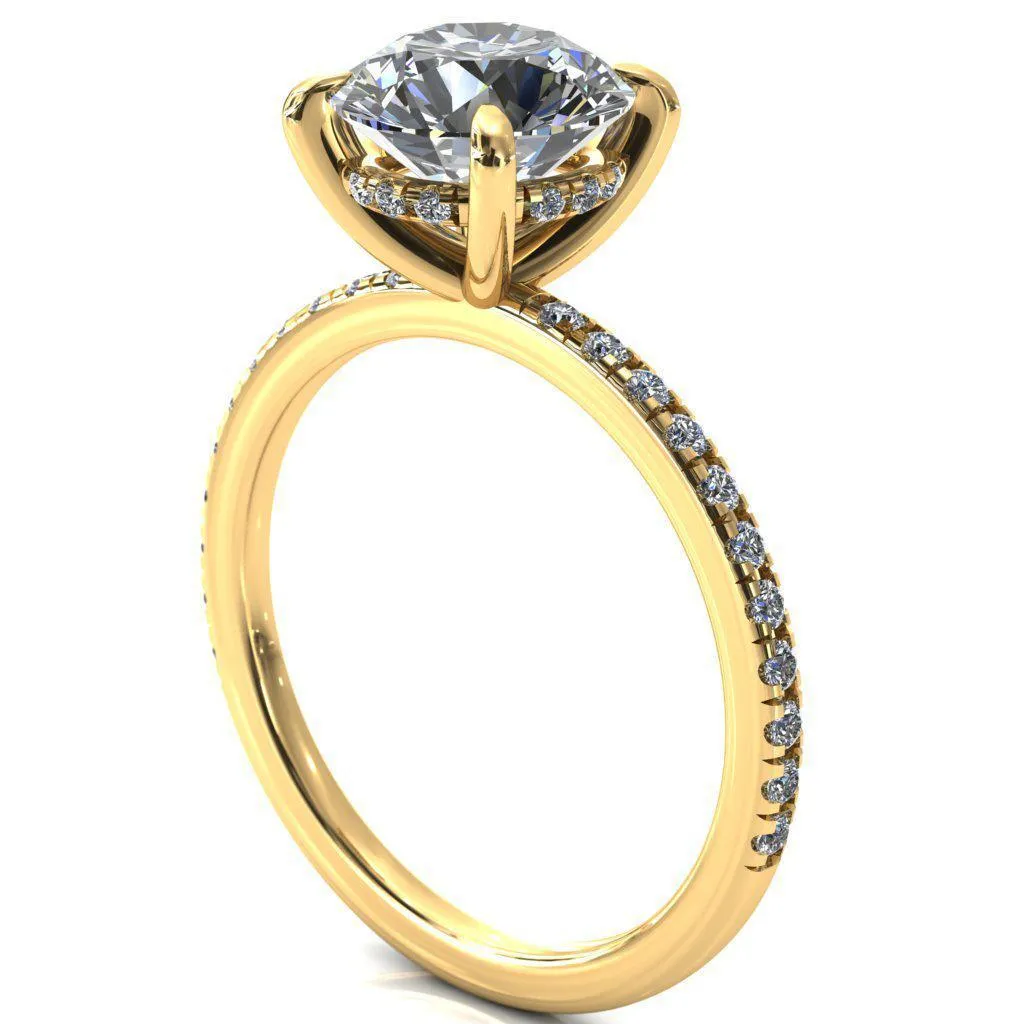Mayeli Round Center Stone 4 Claw Prong Micro Pave Diamond Sides Engagement Ring