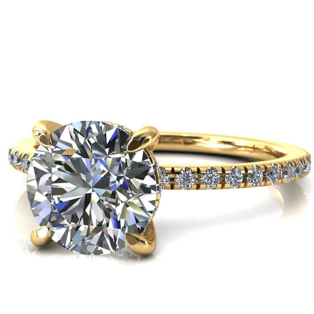 Mayeli Round Center Stone 4 Claw Prong Micro Pave Diamond Sides Engagement Ring
