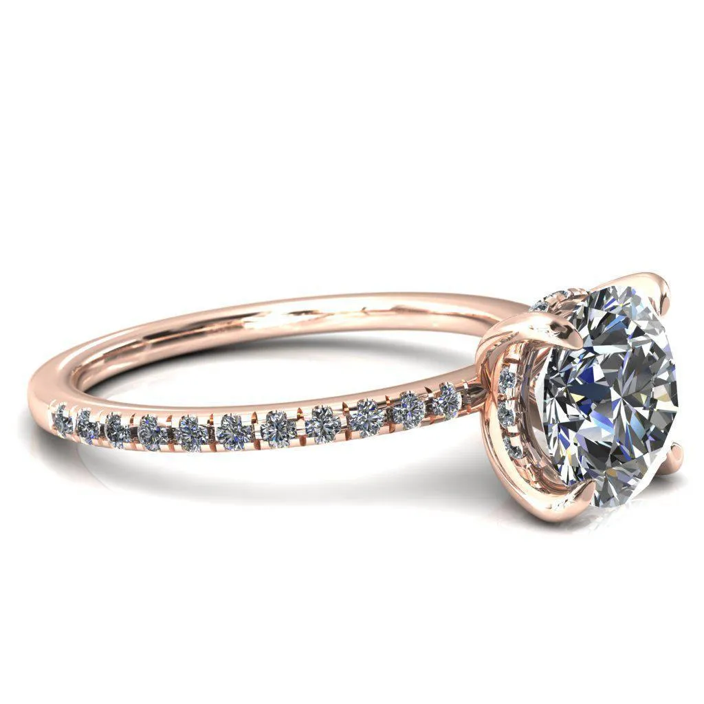 Mayeli Round Center Stone 4 Claw Prong Micro Pave Diamond Sides Engagement Ring