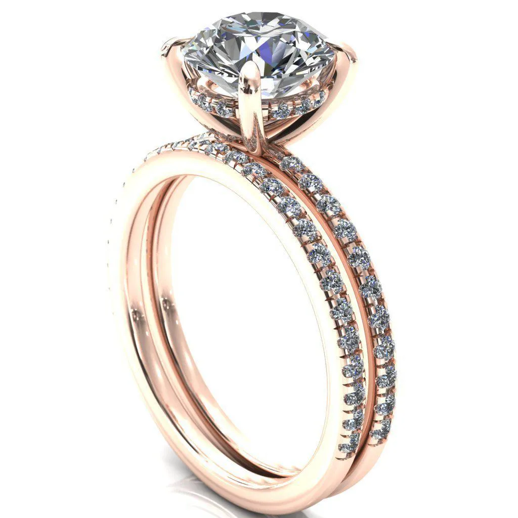 Mayeli Round Center Stone 4 Claw Prong Micro Pave Diamond Sides Engagement Ring