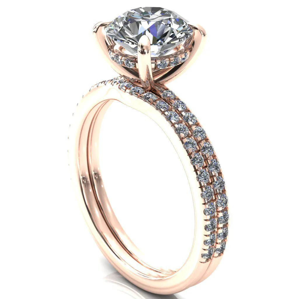 Mayeli Round Center Stone 4 Claw Prong Micro Pave Diamond Sides Engagement Ring