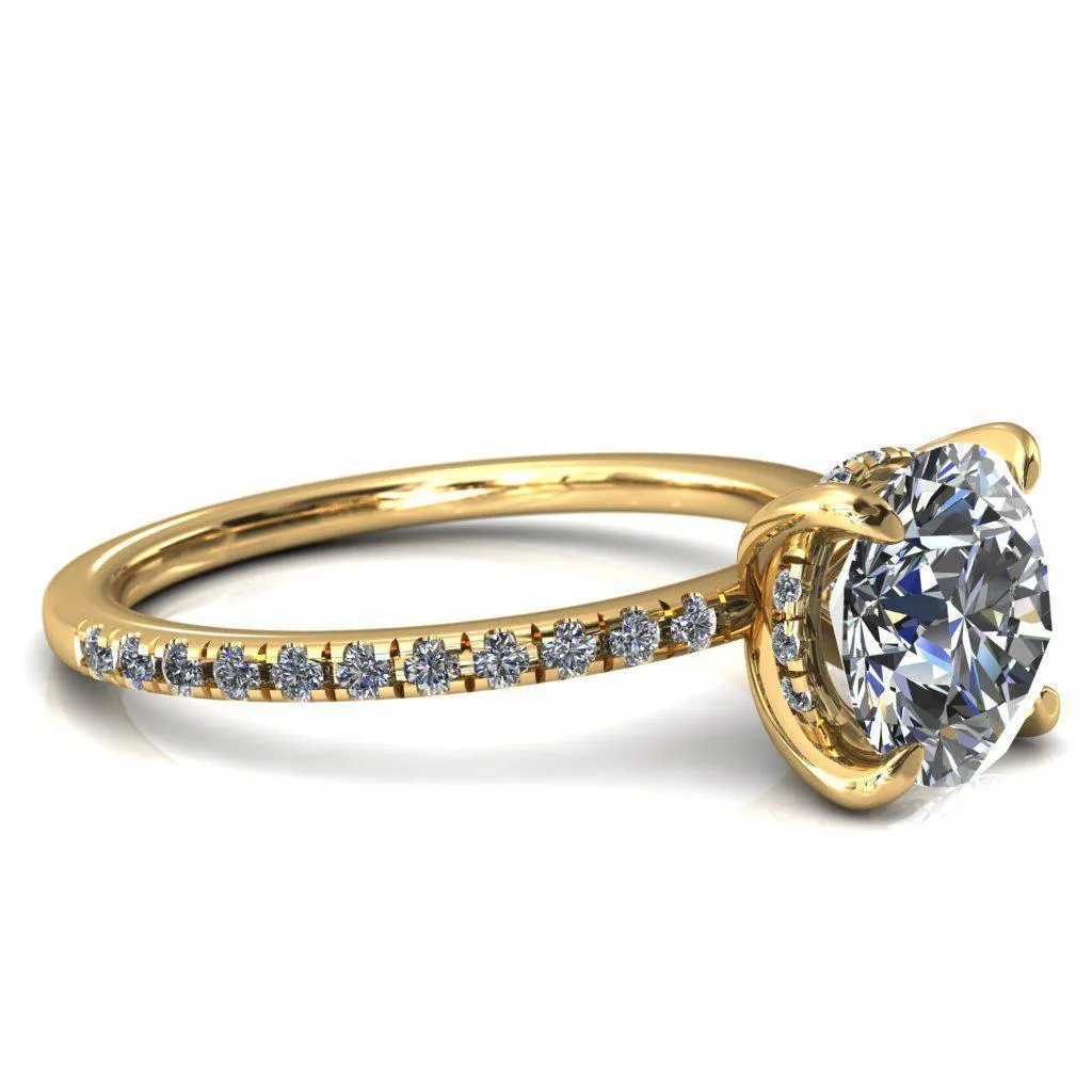 Mayeli Round Center Stone 4 Claw Prong Micro Pave Diamond Sides Engagement Ring