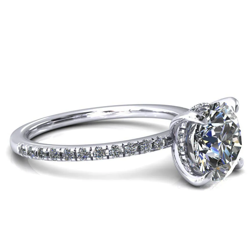 Mayeli Round Center Stone 4 Claw Prong Micro Pave Diamond Sides Engagement Ring