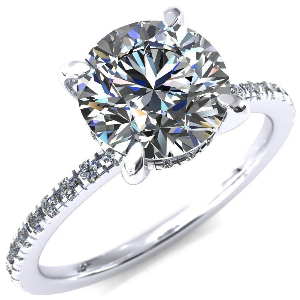 Mayeli Round Center Stone 4 Claw Prong Micro Pave Diamond Sides Engagement Ring