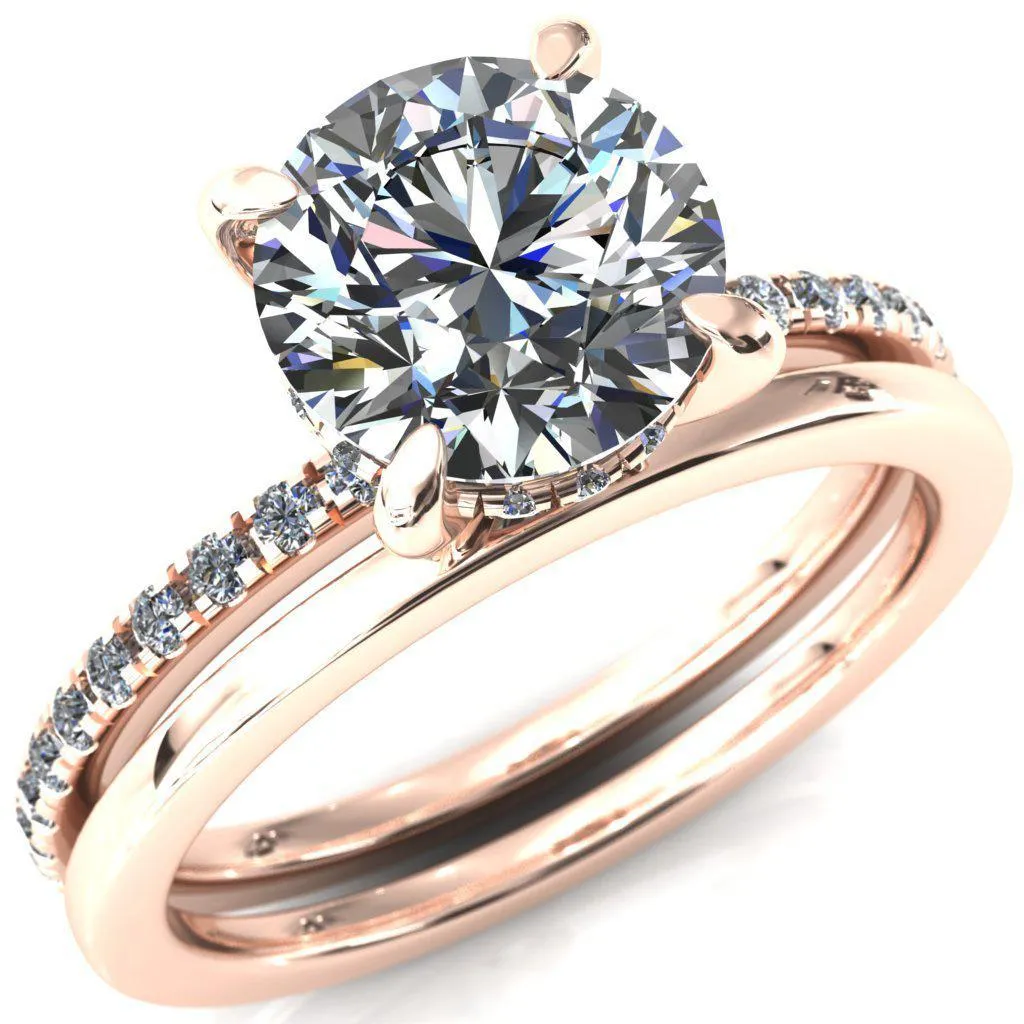 Mayeli Round Center Stone 4 Claw Prong Micro Pave Diamond Sides Engagement Ring