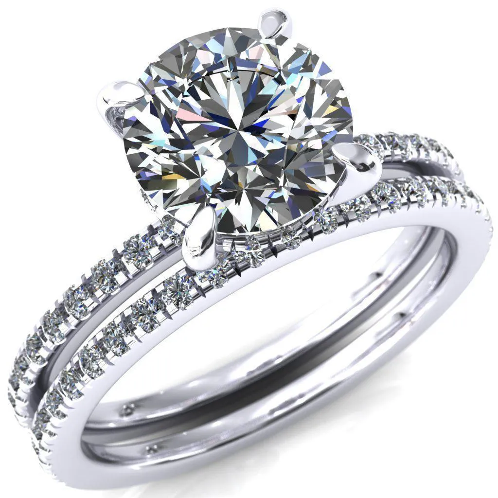 Mayeli Round Center Stone 4 Claw Prong Micro Pave Diamond Sides Engagement Ring