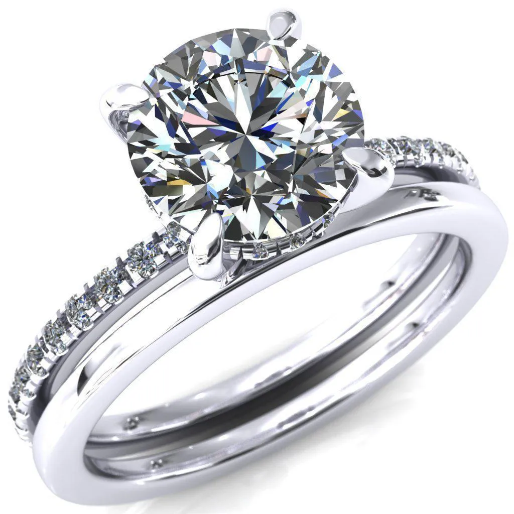 Mayeli Round Center Stone 4 Claw Prong Micro Pave Diamond Sides Engagement Ring