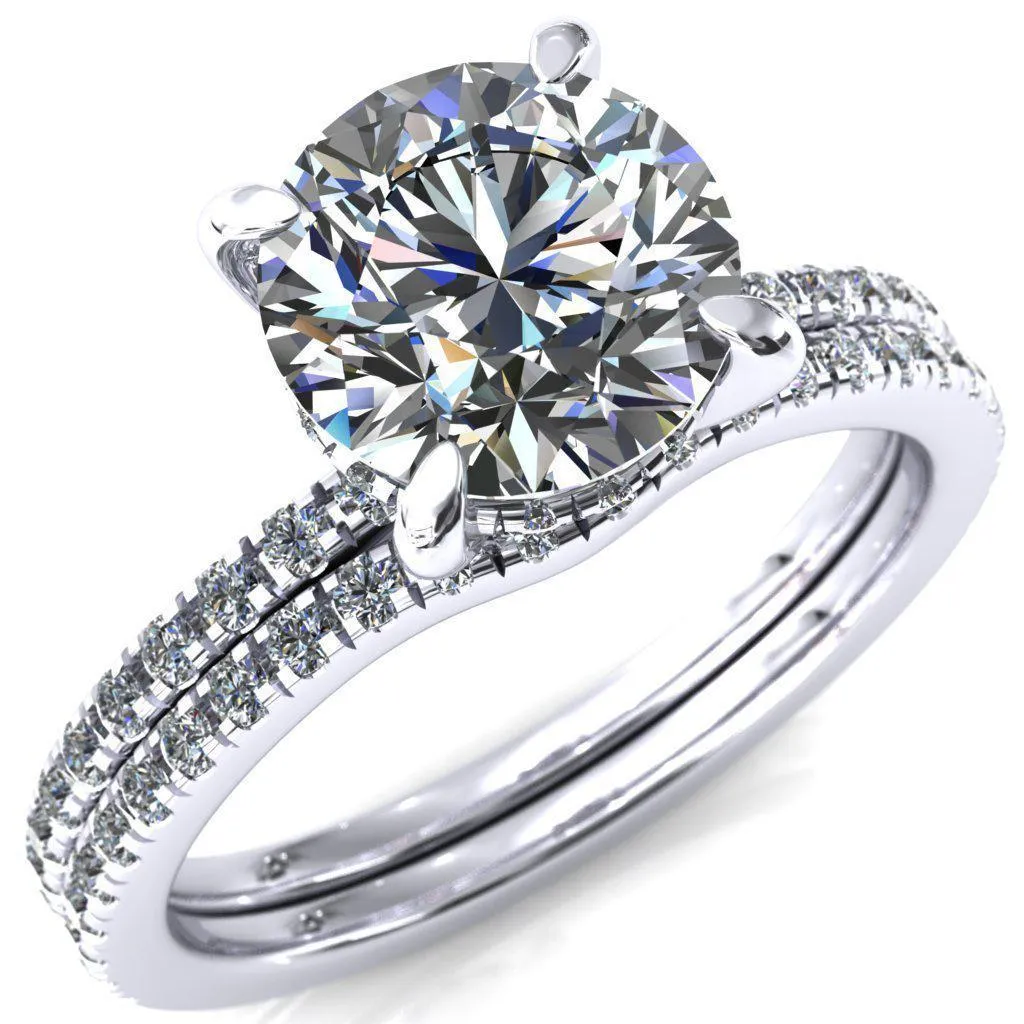 Mayeli Round Center Stone 4 Claw Prong Micro Pave Diamond Sides Engagement Ring