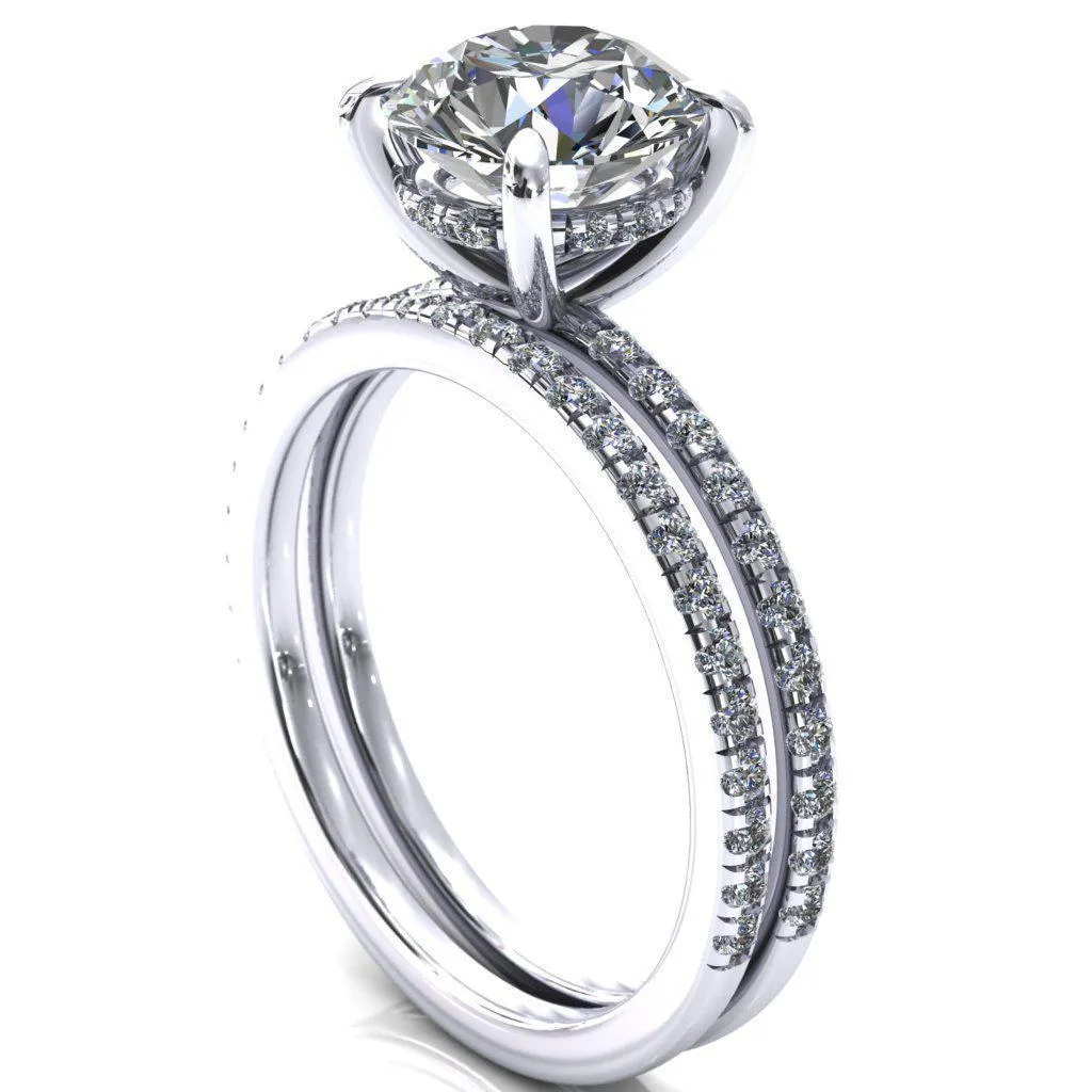 Mayeli Round Center Stone 4 Claw Prong Micro Pave Diamond Sides Engagement Ring