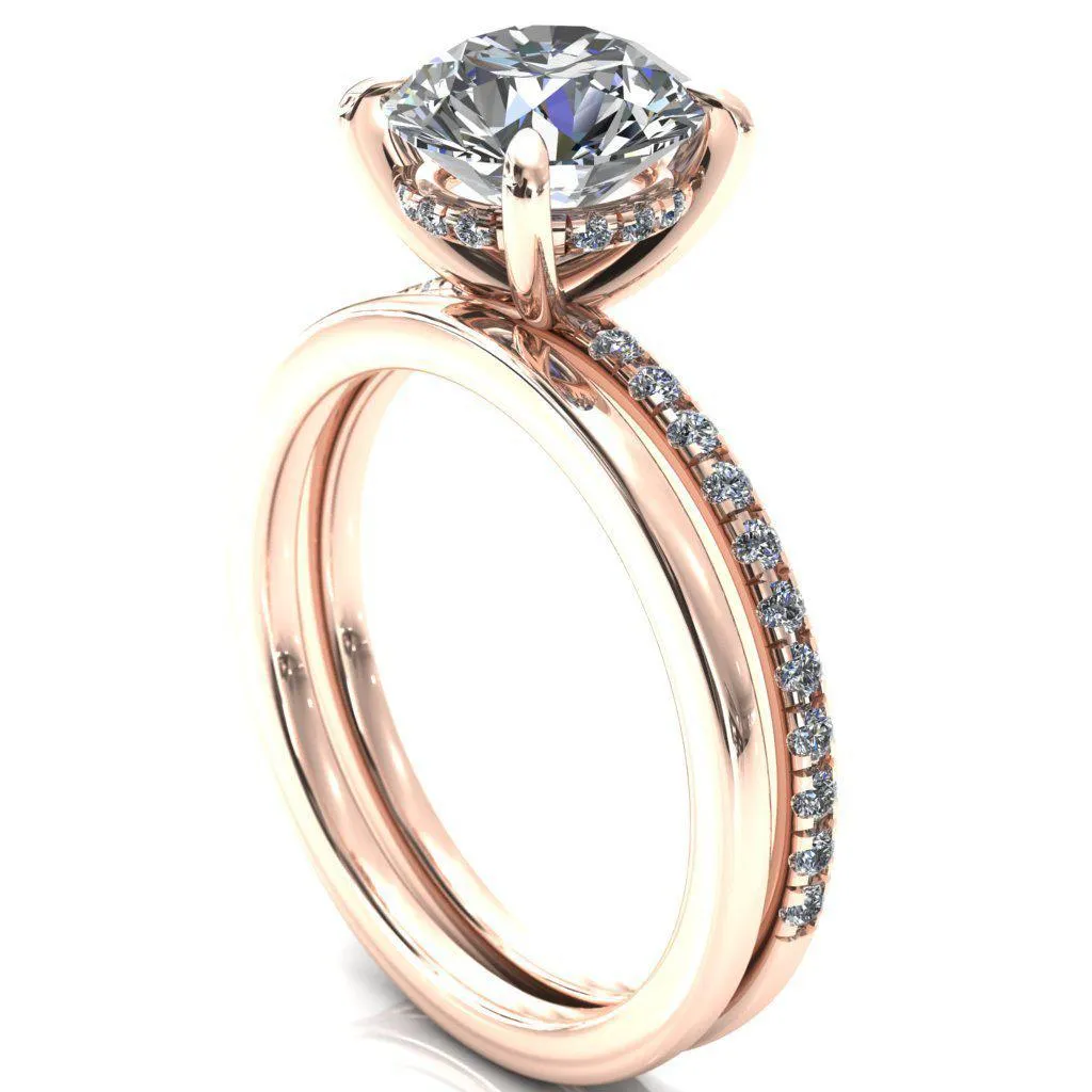 Mayeli Round Center Stone 4 Claw Prong Micro Pave Diamond Sides Engagement Ring