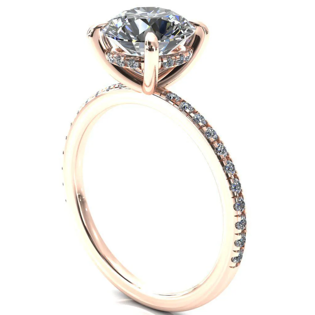 Mayeli Round Center Stone 4 Claw Prong Micro Pave Diamond Sides Engagement Ring