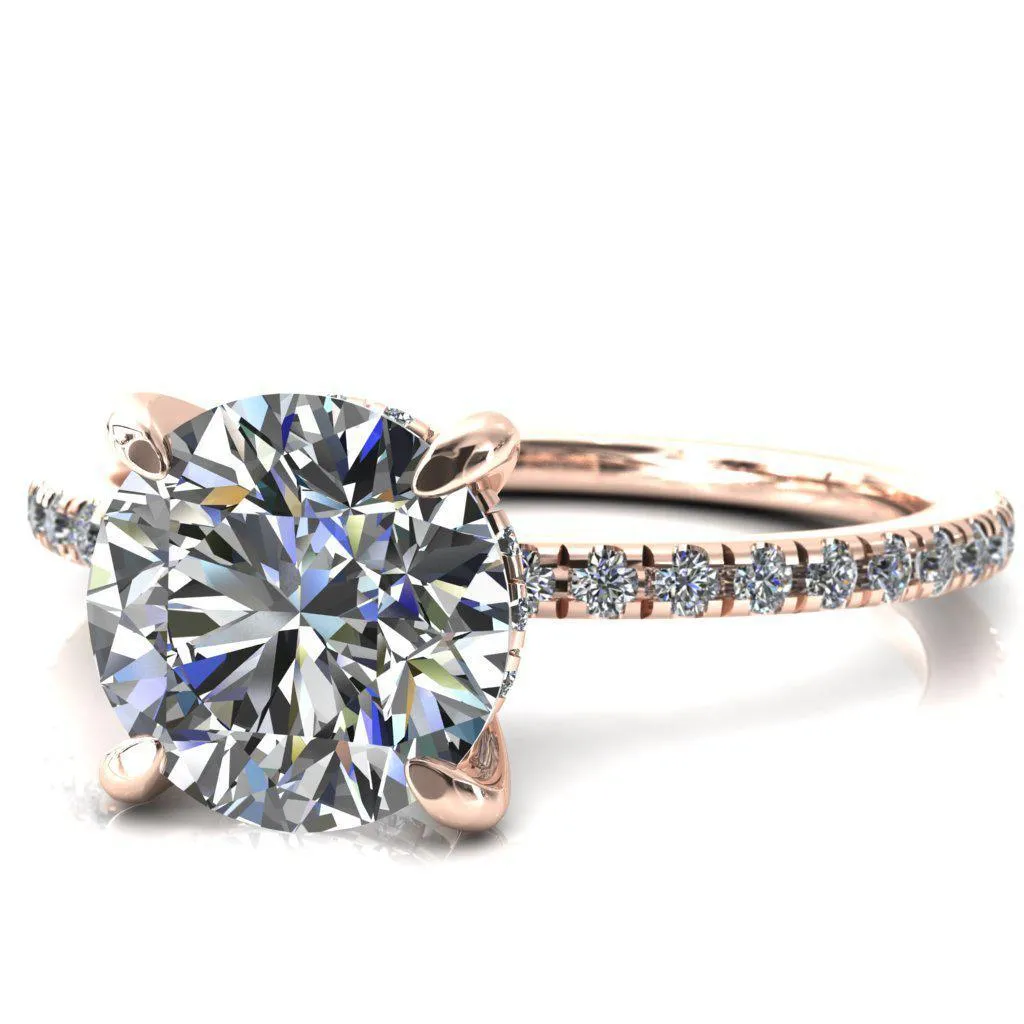 Mayeli Round Center Stone 4 Claw Prong Micro Pave Diamond Sides Engagement Ring