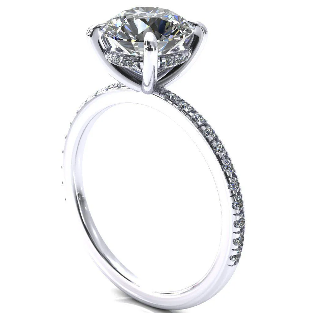 Mayeli Round Center Stone 4 Claw Prong Micro Pave Diamond Sides Engagement Ring