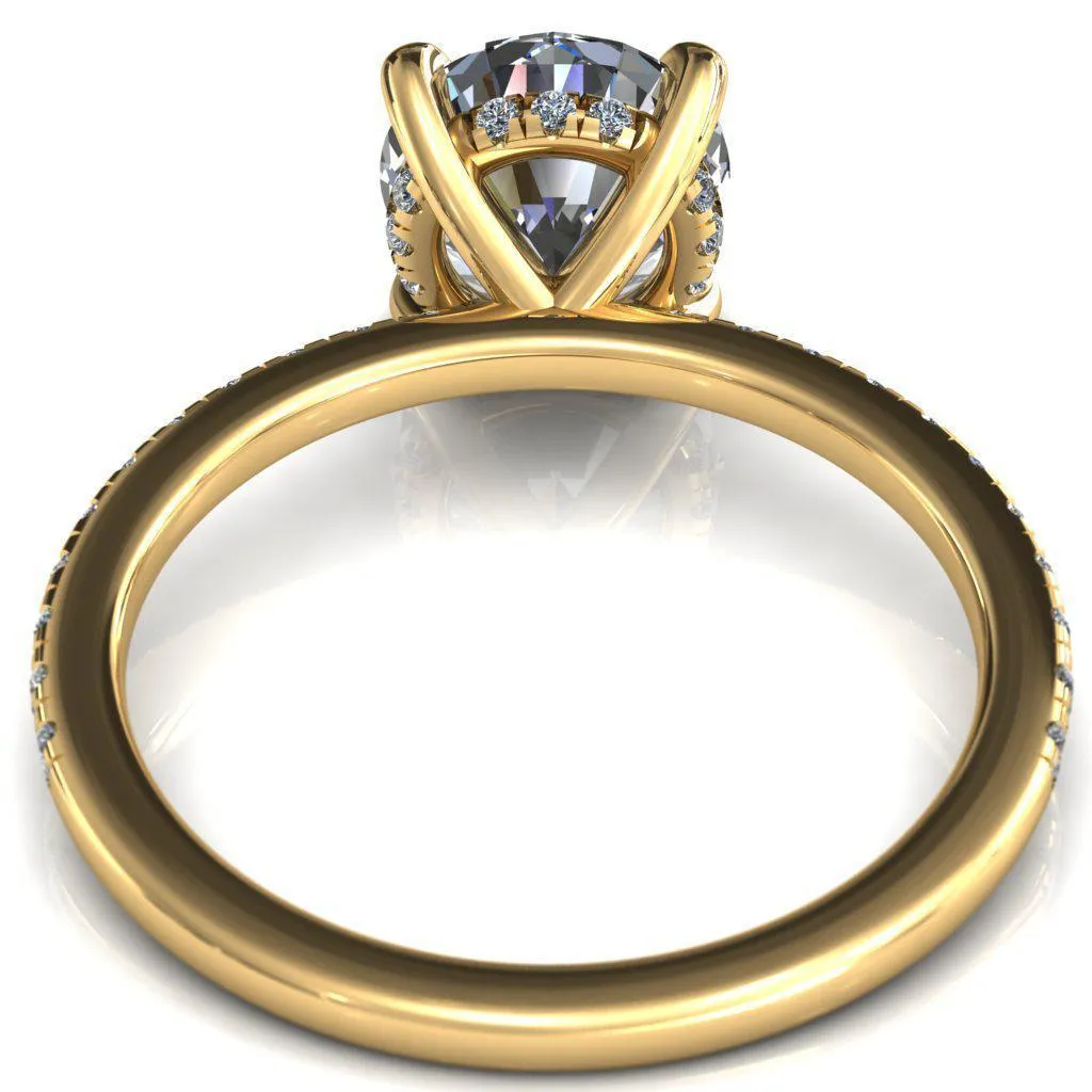 Mayeli Round Center Stone 4 Claw Prong Micro Pave Diamond Sides Engagement Ring