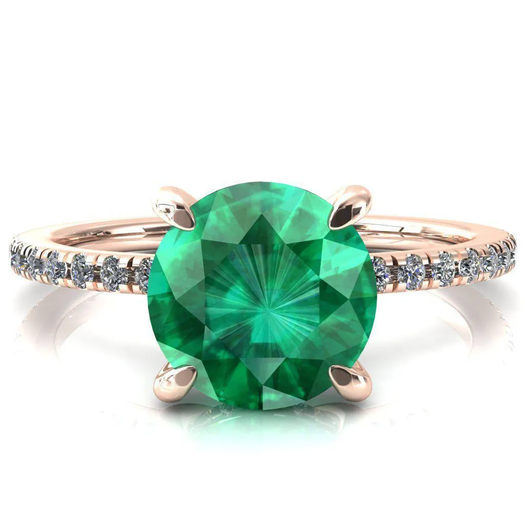 Mayeli Round Emerald 4 Claw Prong Micro Pave Diamond Sides Engagement Ring