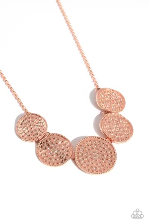 Medaled Mosaic - Copper - White Rhinestone Warped Textured Disc Paparazzi Short Necklace