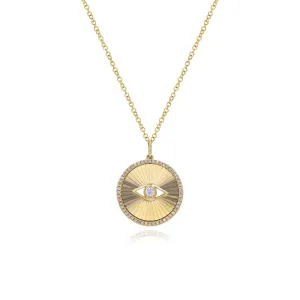 Medium Fluted Disc Evil Eye Pave  Necklace