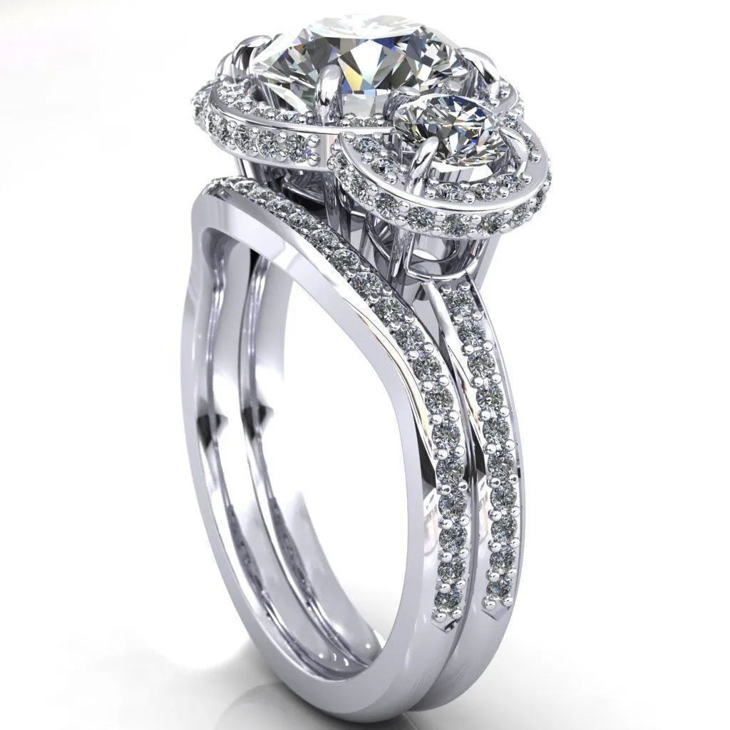 Melissa Round Center Stone 3 Stone Triple Halo Diamond Accent Ring