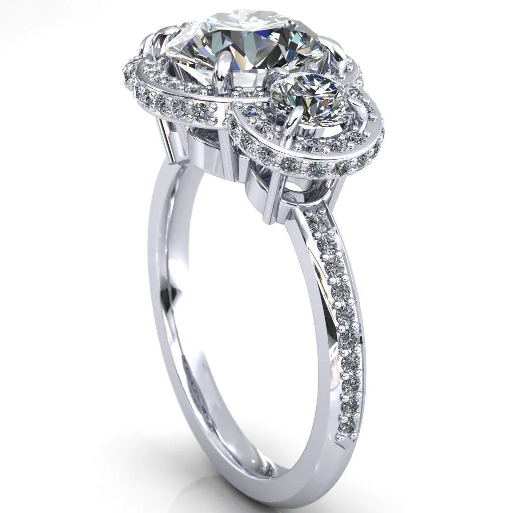 Melissa Round Center Stone 3 Stone Triple Halo Diamond Accent Ring